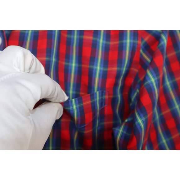 L.L.Bean Mens Wrinkle Free Plaid Long Sleeve Shirt M Red/Blue Check Cottagecore - Picture 3 of 9